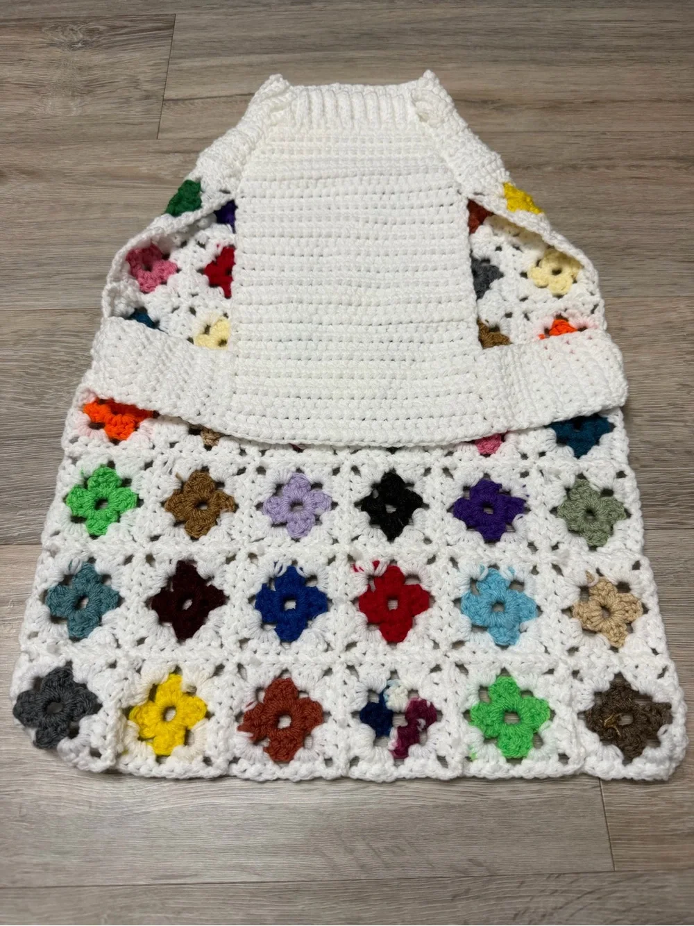 Extra Large Handmade White Granny Square Crochet Dog Sweater